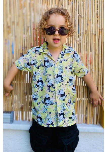 Jack Lions Erkek Çocuk Gömlek Eğlenceli Pandacık Desenli 1.5-5 Yaş, Fıstık Yeşili