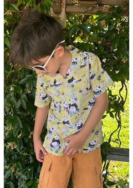 Jack Lions Erkek Çocuk Gömlek Eğlenceli Pandacık Desenli 1.5-5 Yaş, Fıstık Yeşili modelleri