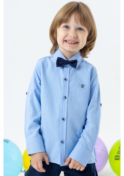 Girls & Boys Erkek Çocuk Gömlek Papyonlu 3-7 Yaş, Mavi