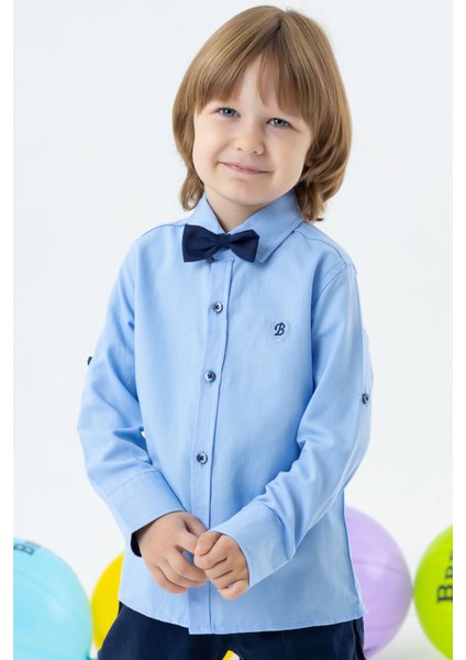 Girls & Boys Erkek Çocuk Gömlek Papyonlu 3-7 Yaş, Mavi