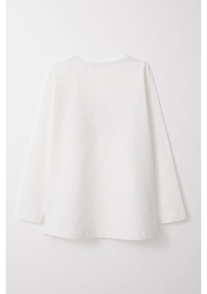 Kız Çocuk Uzun Kollu Tişört Yazı Baskılı Taşlı 9-14 Yaş, Ekru fiyatları