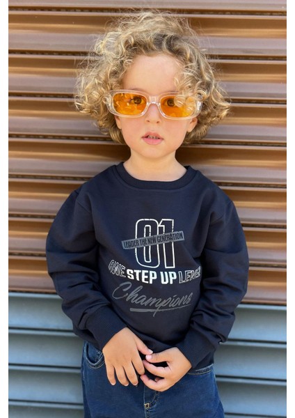 Erkek Çocuk Sweatshirt Yazı Baskılı 4-8 Yaş, Lacivert