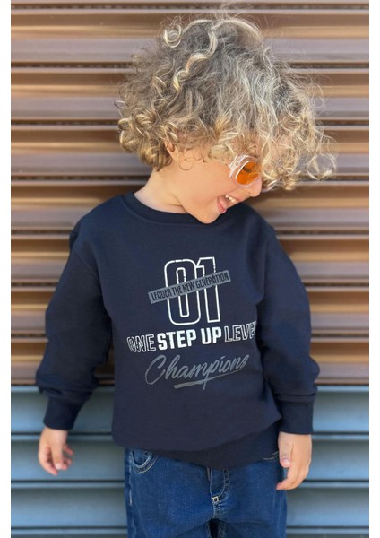 Erkek Çocuk Sweatshirt Yazı Baskılı 4-8 Yaş, Lacivert