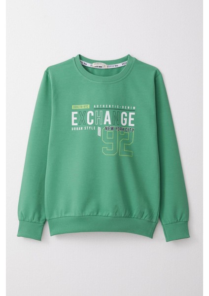 Erkek Çocuk Sweatshirt Yazı Baskılı 4-8 Yaş, Mint Yeşili