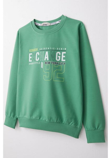 Erkek Çocuk Sweatshirt Yazı Baskılı 4-8 Yaş, Mint Yeşili