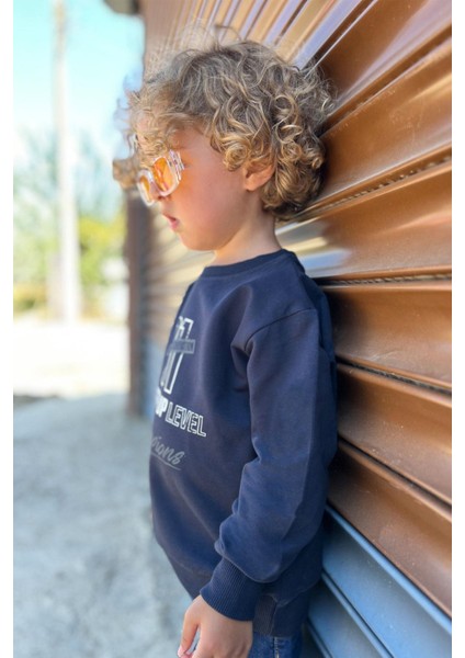 Erkek Çocuk Sweatshirt Yazı Baskılı 4-8 Yaş, Lacivert