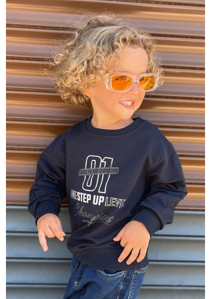 Erkek Çocuk Sweatshirt Yazı Baskılı 4-8 Yaş, Lacivert