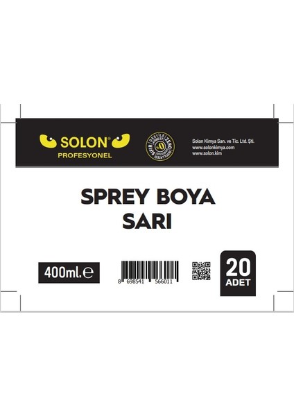 20 Adet (1 Koli) Sprey Boya Sarı 400 Ml.