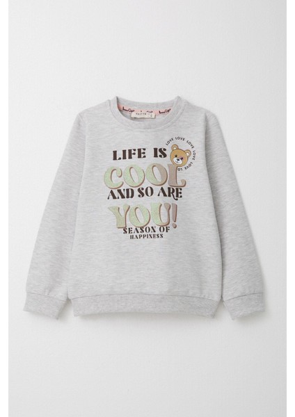 Kız Çocuk Eşofman Takım Simli Yazı Baskılı Sevimli Ayıcıklı 1.5-5 Yaş, Açık Gri Melanj fiyatları