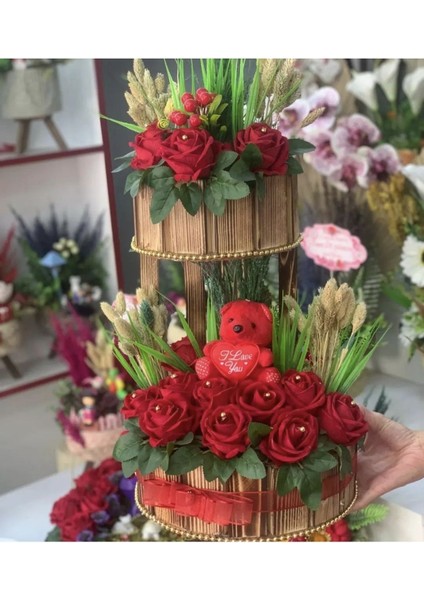 Hediyelik Ahsap Saksıda 2li Kadife Gül Özel Günler Için Uygun
