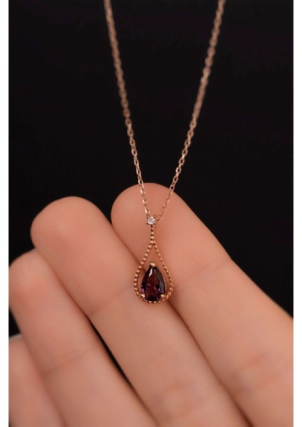 Ametist Mor Renkli Taşlı 18 Ayar Rose Altın Kaplama Mor Gümüş Damla Kolye 925 Ayar Gümüş Kadın Kolye | Bayan Zirkon Mor Taşlı Su Damlası Altın Kaplama Damla Rose Gold Kadın Gümüş Kolye fırsatları