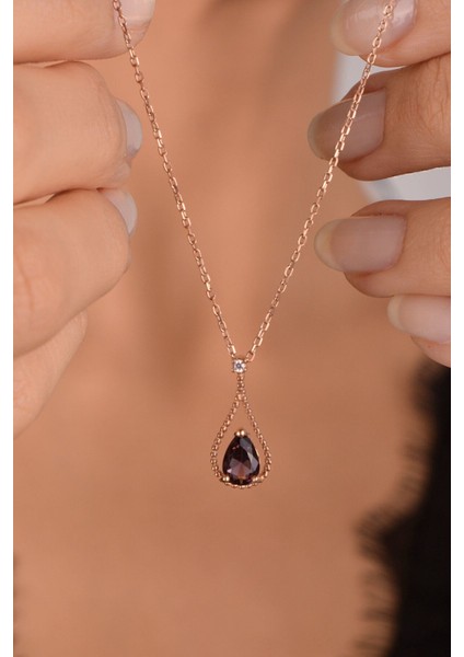 Ametist Mor Renkli Taşlı 18 Ayar Rose Altın Kaplama Mor Gümüş Damla Kolye 925 Ayar Gümüş Kadın Kolye | Bayan Zirkon Mor Taşlı Su Damlası Altın Kaplama Damla Rose Gold Kadın Gümüş Kolye indirimleri