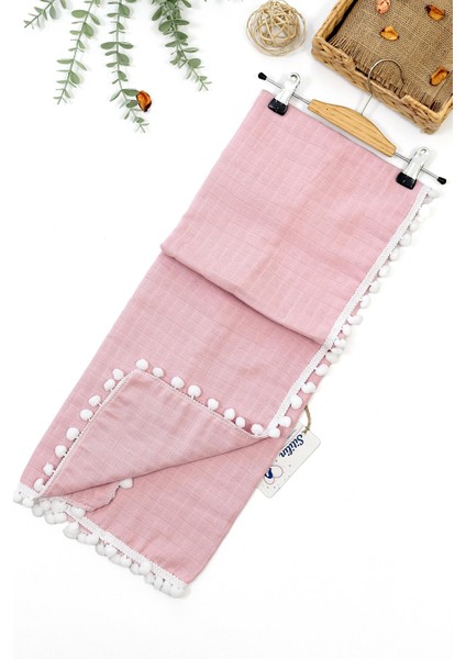 Kız Bebek Çift Katlı Müslin Ponponlu Kundak Battaniye STL6695