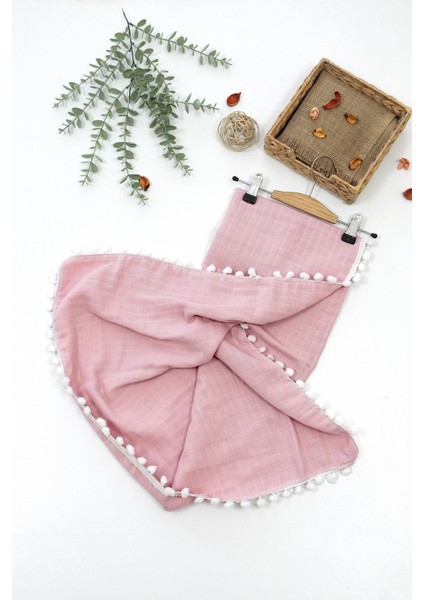 Kız Bebek Çift Katlı Müslin Ponponlu Kundak Battaniye STL6695 fiyatları