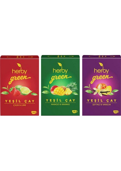 Yeşil Çay Seti 3'lü Çilek ve Lime - Mango ve Ananas- Şeftali ve Vanilya