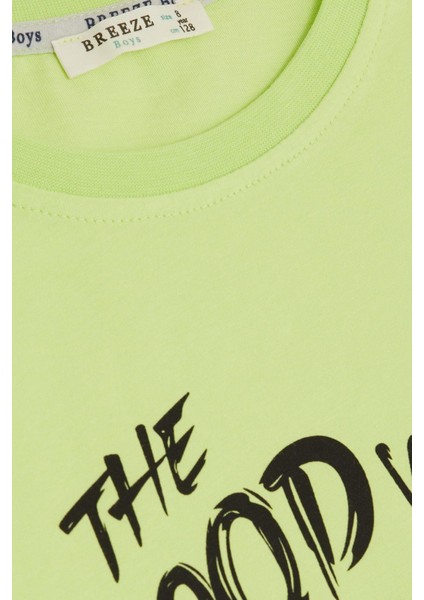 Erkek Çocuk Tişört Sokak Temalı Ayakkabı Baskılı 8-14 Yaş, Fıstık Yeşili modelleri