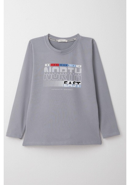 Erkek Çocuk Uzun Kollu Tişört Yazı Baskılı 6-12 Yaş, Gri