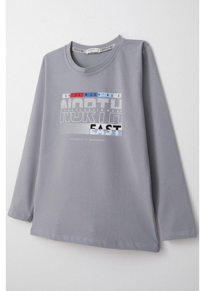 Erkek Çocuk Uzun Kollu Tişört Yazı Baskılı 6-12 Yaş, Gri modelleri