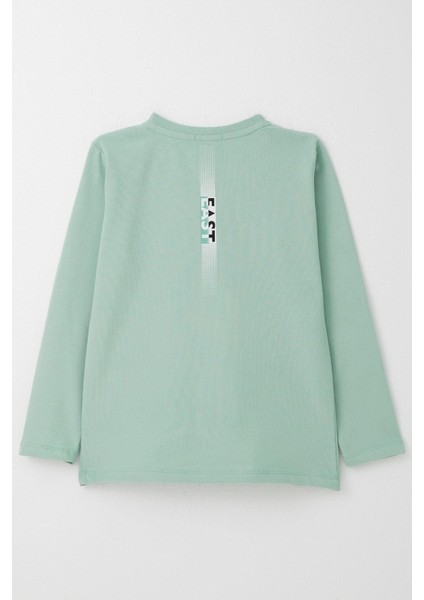 Erkek Çocuk Uzun Kollu Tişört Yazı Baskılı 6-12 Yaş, Su Yeşili fiyatları