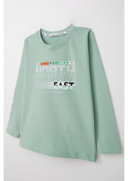 Erkek Çocuk Uzun Kollu Tişört Yazı Baskılı 6-12 Yaş, Su Yeşili modelleri