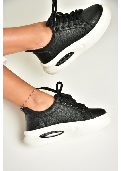 T328729609 Siyah Kalın Tabanlı Spor Ayakkabı Sneakers