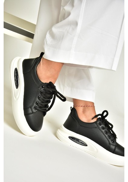 T328729609 Siyah Kalın Tabanlı Spor Ayakkabı Sneakers
