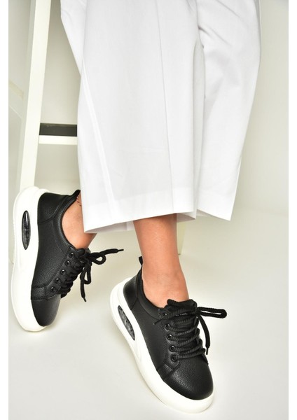 T328729609 Siyah Kalın Tabanlı Spor Ayakkabı Sneakers