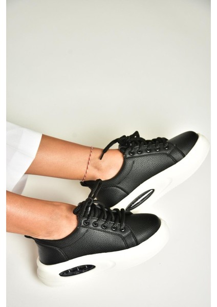 T328729609 Siyah Kalın Tabanlı Spor Ayakkabı Sneakers