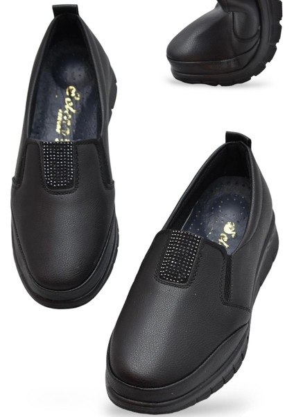 0240 Taşlı Rahat Ortopedik Taban Günlük Kadın Ayakkabı Babet Kadın Kışlık Ayakkabı