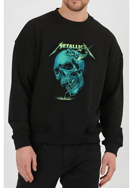 Metalica Metal Müzik Baskılı Siyah Kadın Erkek Pamuklu Sweatshirt Cu64