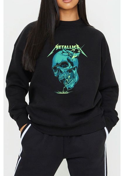 Metalica Metal Müzik Baskılı Siyah Kadın Erkek Pamuklu Sweatshirt Cu64 fiyatları