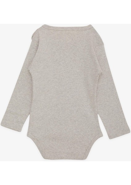Erkek Bebek Çıtçıtlı Body Şoför Hayvancık Baskılı 9 Ay-3 Yaş, Bej Melanj