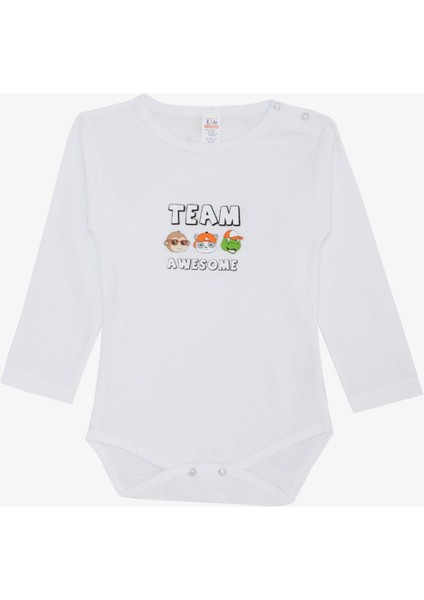 Erkek Bebek Çıtçıtlı Zıbın Body Sevimli Takım Arkadaşları Baskılı 9 Ay-3 Yaş, Beyaz