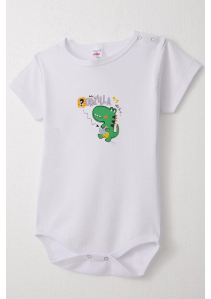 Erkek Bebek Çıtçıtlı Zıbın Body Eğlenceli Dinozor Baskılı 9 Ay-3 Yaş, Beyaz modelleri