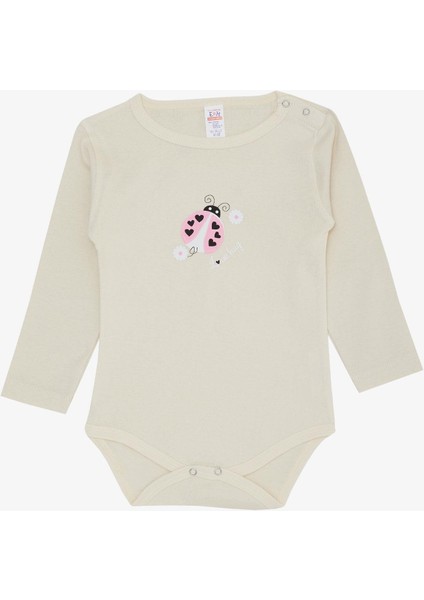 Kız Bebek Çıtçıtlı Zıbın Body Kalpli Uğur Böceği Baskılı 9 Ay-3 Yaş, Ekru