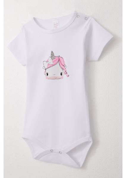 Kız Bebek Çıtçıtlı Zıbın Body Unıcorn Baskılı 9 Ay-3 Yaş, Beyaz modelleri
