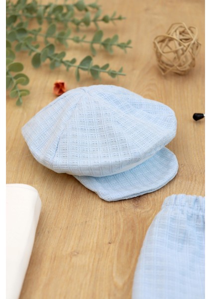 Erkek Bebek Beyaz Mavi Natıral Pamuk Kumaş Lüks 10 Lu Hastane Çıkışı Set Stl6788