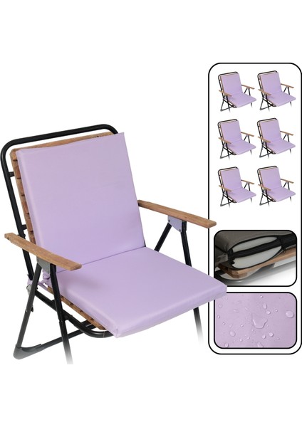 6'lı Sandalye Minderi Su Itici Kumaş 40X40 cm Sünger Sırtlıklı Sandalye Minderi Bağcıklı Lila fiyatları
