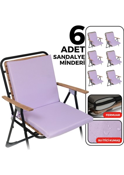 6'lı Sandalye Minderi Su Itici Kumaş 40X40 cm Sünger Sırtlıklı Sandalye Minderi Bağcıklı Lila