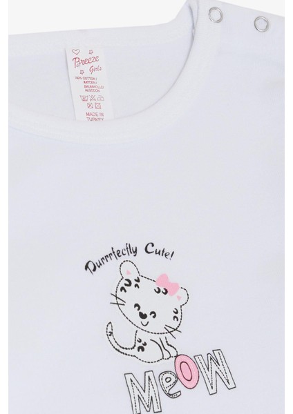 Kız Bebek Çıtçıtlı Zıbın Body Sevimli Bebek Kedicik Baskılı 9 Ay-3 Yaş, Beyaz modelleri