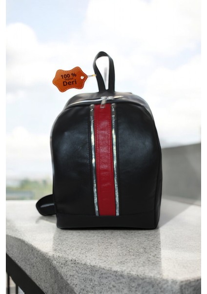 Hakiki Deri Kadın Sırt Omuz Çantası Siyah-Kırmızı Maya 2 Fermuarlı ÇNTDRSYH-KRMZ2ZMAYA2 indirimleri
