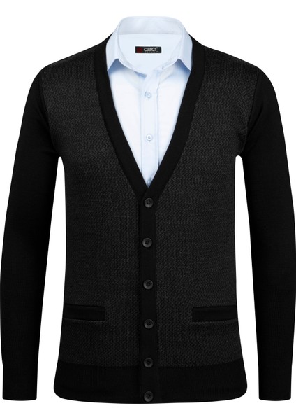 Erkek Battal Hırka Triko Kazak Desenli Kol ve Bel Lastikli Çelik Örgü Klasik Kalıp - 5014MB