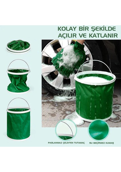 Protackle Katlanabilir Araç Yıkama Kovası 9 lt Haki