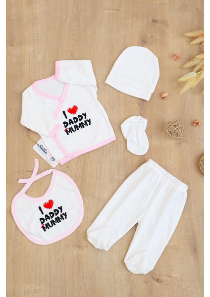 Kız Bebek Natural Pamuk Kumaş 5 Li Hastane Çıkışı Seti Stl6794