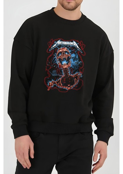 Metalica Metal Müzik Baskılı Siyah Kadın Erkek Pamuklu Sweatshirt Cu65
