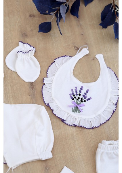 Kız Bebek Ekru Lüks Süslü Dantelli Kanaviçeli Pamuk 10 Lu Hastane Çıkışı Seti Stl6739