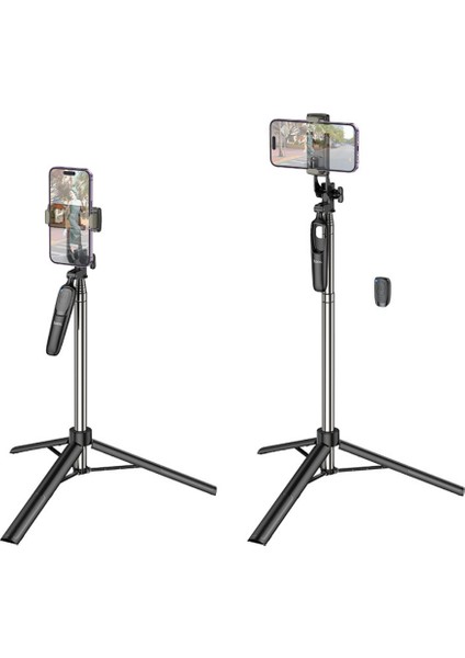 K19 157 cm Broadcast Holder Uzaktan Kumandalı Tripod ve Selfie Çubuğu