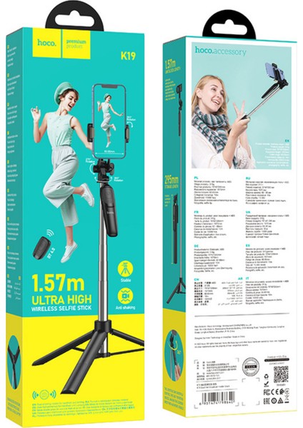 K19 157 cm Broadcast Holder Uzaktan Kumandalı Tripod ve Selfie Çubuğu