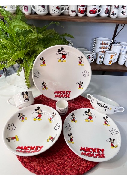 6 Parça Mickey Mouse Desen Porselen Çocuk Yemek Takımı Mama Seti