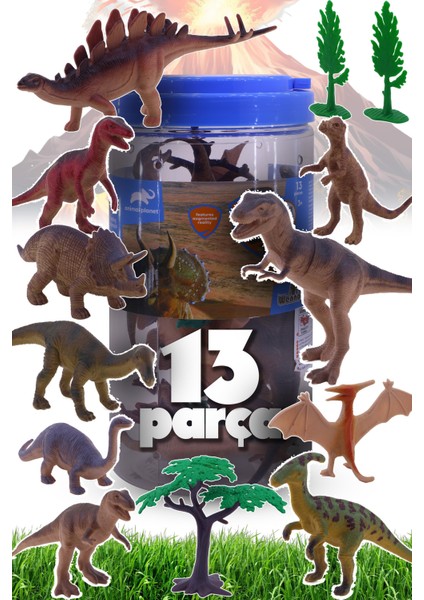 13 Parça Kovalı Oyuncak Dinozor Hayvanları Seti Hayvan Figür Oyuncağı Çocuk Zeka Gelişim Seti 6404